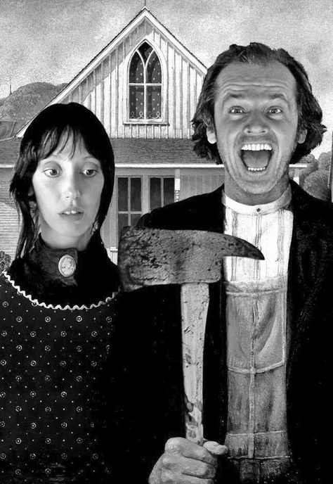 Shelly Duvall and Jack Nicholson, American Gothic In 'The Shining' Style. Septième Art, I Love Cinema, American Gothic, Art Parody, Jack Nicholson, Stanley Kubrick, Photo Vintage, Classic Horror, The Shining