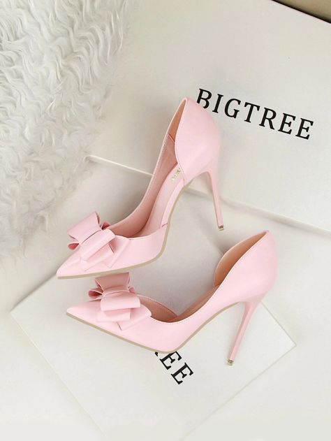 Bow Decor Stiletto Court Heels | SHEIN Prom Shoes, Prom Dress Shoes, Elegant High Heels, Prom Heels, Womens Stilettos, Bow Decor, Chunky High Heels, Mary Jane Heels, Mein Style