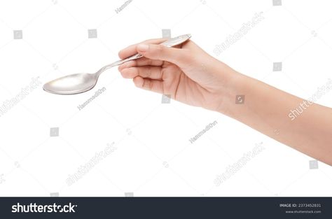 Female Hand Holding Silver Stainless Spoon Stock Photo 2373452831 | Shutterstock Holding A Spoon Reference, Hand Holding Spoon Reference, Hand Holding Object Reference, Hand Reference Holding Object, Spoon Reference, Hands Reference, Hand Reference, White Background Photo, Hand Holding