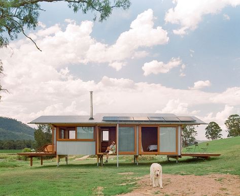 Dimensions X / Farm Stay | Peter Stutchbury Architecture - Australian Institute of Architects Pre Fab Tiny House, Modular Cabins, Prefab Cabins, Cabin Kits, Recyclable Materials, Farm Stay, Cabin In The Woods, Industrial Buildings, Prefab Homes