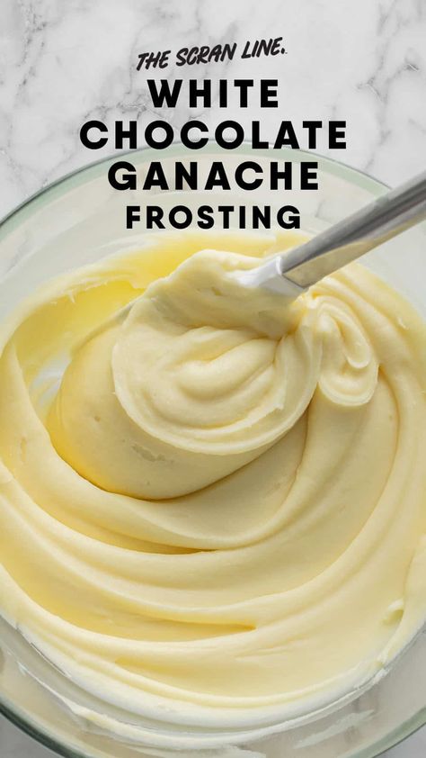 Buttercream Ganache Frosting, Butter Ganache Frosting, Vanilla Ganache Recipe, White Ganache Recipe, White Ganache Frosting, White Cakes Ideas, Peanut Butter Ganache Recipe, Bundt Cake Drip Frosting, Vanilla Bean Ganache