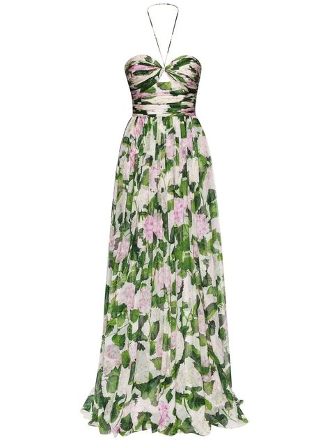 Oscar De La Renta floral-print Halterneck Gown - Farfetch Oscar De La Renta, Suspenders Skirt, Color Dresses, Elegant Attire, Floral Gown, Women Halter, Floral Print Maxi Dress, Floral Print Maxi, Halterneck Dress