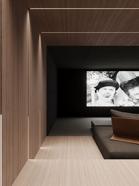 SWISS (part 2) :: Behance Contemporary Movie Room, Living Room Theatre Ideas, Minimalist Movie Room, Minimalist Home Theater, Black Theatre Room, Movie Theater Hallway, Theatre Green Room, Luxury Modern Home Office, Home Theatre Bar