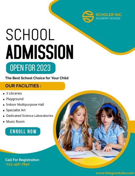 Template Design For School, Institute Advertisement Poster, Registration Flyer Design, Academic Flyer Design, School Posters Design, Flyer Poster Design, School Ads Design, School Admission Flyer Design, Poster Education Design