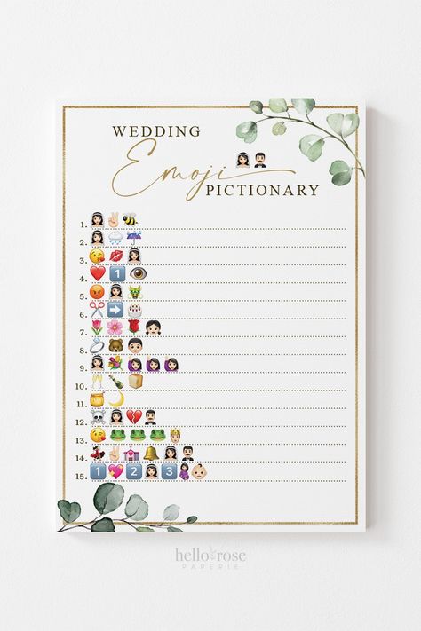 Wedding Emoji Pictionary Answers, Wedding Emoji Pictionary, Bridal Shower Emoji Pictionary, Bridal Emoji Game, Hens Day Games, Bachelorette Party Printables, Bachelorette Pictionary, Wedding Pictionary, Bridal Shower Pictionary