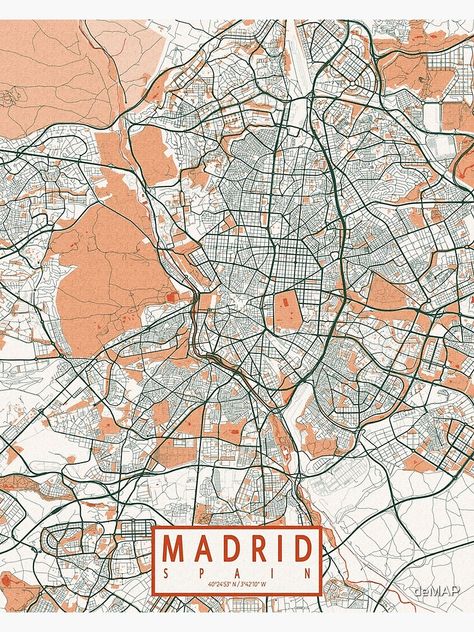 "Madrid City Map of Spain - Bohemian" Poster by deMAP | Redbubble Madrid Map, Dorm Pictures, Bohemian Poster, Spain Streets, Maps Aesthetic, Map Of Spain, Printable Wall Collage, Madrid City, Posters To Print