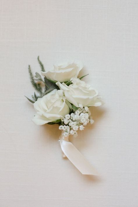 Winter Boutonniere, White Rose Boutonniere, White Spray Roses, White Boutonniere, White Roses Wedding, Scranton Pa, Rose Boutonniere, Black And White Theme, Groom Boutonniere