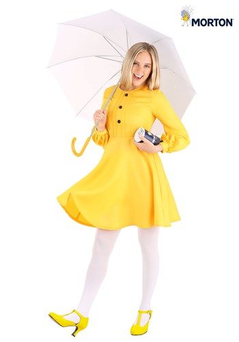 Morton Salt Girl Costume, Salt Girl Costume, Funny Costume Ideas, Halloween Costume Ideas Diy, Morton Salt Girl, Yellow Gloves, Morton Salt, Costumes College, Funny Costume