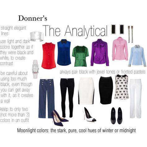 Donners The Analytical Type 4 by expressingyourtruth on Polyvore, Color For Body & Soul, Donner 1983, http://astore.amazon.com/expressingyourtruth-20/detail/096317780X Blog Types, Dyt Type 4, Cool Winter Color Palette, Dyt Type 4 Clothes, Deep Winter Colors, Winter Color Palette, Seasonal Color Analysis, Wardrobe Planning, Bright Winter