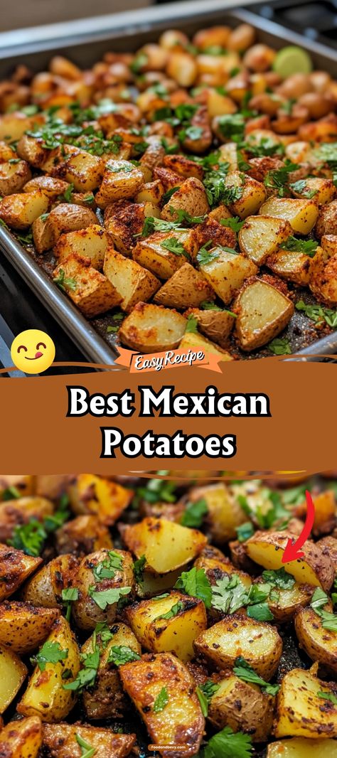 Spice up your dinner with Mexican Potatoes, seasoned with a blend of chili powder, cumin, and garlic. These zesty potatoes are roasted to crispy perfection, making them the perfect side dish for taco night or any meal needing a kick of bold flavor. #MexicanPotatoes #SpicySides #TacoNight Cowboy Baked Potatoes, Mexican Chicken Side Dishes, What Side Dish Goes With Chicken Fajitas, Easy Homemade Mexican Food, Potatoes Tacos Recipes, Easy Mexican Potatoes, Southwestern Dinner Ideas, Side To Go With Tacos, Street Taco Side Dishes