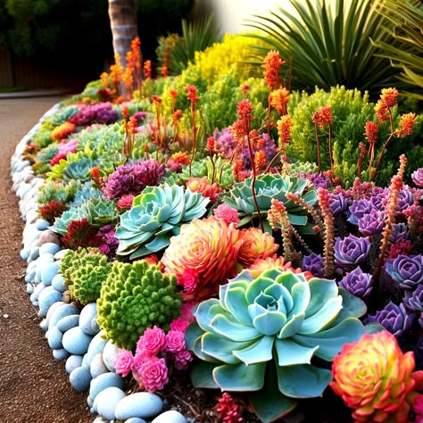 Drought Tolerant Landscape Front Yard, Succulent Garden Outdoor, Succulent Garden Landscape, Succulent Landscape Design, Succulent Garden Design, Succulent Landscaping, Makeover Tips, Succulent Garden Diy, California Garden