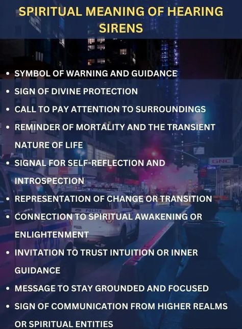 Hearing Sirens symbolize warnings, divine protection, and reminders of mortality. They prompt self-reflection, signal change, and invite spiritual awakening, urging trust, focus, and connection to higher realms. Divine Protection, Embracing Change, Sacred Text, Inner Guidance, Ancient Myths, Spiritual Experience, Embrace Life, Embrace Change, Self Reflection