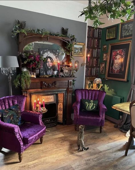 Whimsigothic Home, Deco Studio, Dark Home Decor, Peaceful Place, Goth Home, Dark Home, Maximalism, Gothic House, A Living Room