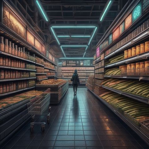 Cyberpunk Store, Cyberpunk School, Cyberpunk Inspiration, Rave Gear, Aesthetic Stores, Cyberpunk Aesthetic, Cyberpunk City, Cyberpunk Art, Store Interior