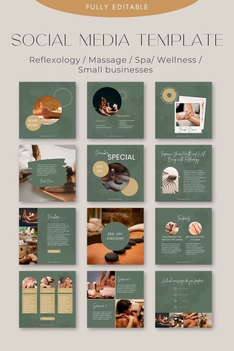 60 Wellness Instagram Post & Story Template I Enchanting Social Media Feed I Canva Design Download for Reflexology, Massage, Spa, Wellness Massage Templates Instagram, Spa Template Design, Wellness Social Media Posts, Massage Therapy Website Design, Massage Posts For Instagram, Spa Posts For Instagram, Wellness Social Media Design, Massage Instagram Posts, Massage Social Media Posts