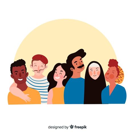 Multiracial group of happy people smiling European Portuguese, English Assignment, People Smiling, Poster Idea, Calligraphy Drawing, Vector Character Design, Flat Design Illustration, People Illustration, Vector Character