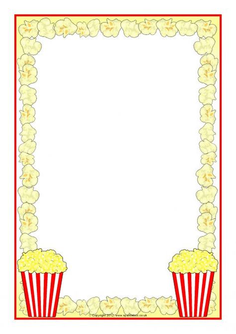 Popcorn A4 Page Borders (SB8252) - SparkleBox Popcorn Science Fair Project, Popcorn Theme Classroom, Cub Scout Popcorn, Hollywood Theme Classroom, Popcorn Theme, Scrapbook Frames, Popcorn Party, Hollywood Theme, Word Templates