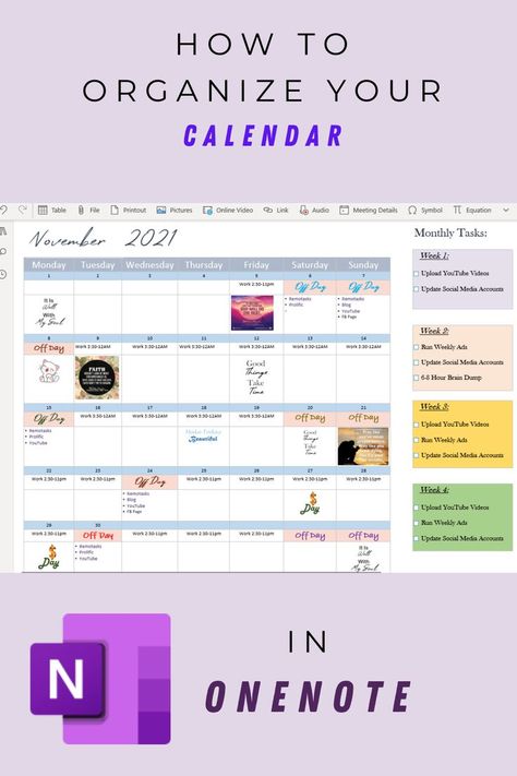 Organize Outlook Calendar, Online Calendar Organization, Outlook Calendar Aesthetic, Onenote Planner Templates Free, One Note Organization Work, One Note Templates, Onenote Calendar, Microsoft Outlook Calendar, One Note Tips