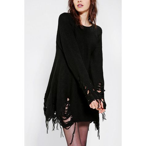 UNIF Come Down Torn-Hem Sweater Dress ($96) ❤ liked on Polyvore featuring dresses, sweaters, shirts, black, short sleeve dress, unif dress, short circle skirt, skater skirts and short skater skirt Grunge Sweater, Gothic Mode, Strega Fashion, Hipster Grunge, Grunge Dress, Dress Sweater, Hem Sweater, Rock Chic, Urban Dresses