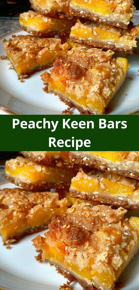 peachy keen bars, a simple and tasty snack bursting with peach flavor. Fresh Peaches, Peachy Keen, Bars Recipe, Perfect Desserts, Bars Recipes, Yummy Snacks, Peaches, The Sweet, Baked Dishes