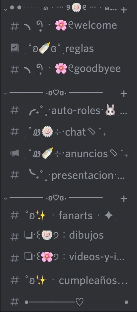 Kawaii Discord Bio, Kawaii Discord Server Name Ideas, Kawaii Names Ideas, Channel Ideas Discord, Discord Server Design, Discord Server Inspo Aesthetic, Discord Template Server Aesthetic, Pink Discord Server Layout, Discord Severs Ideas