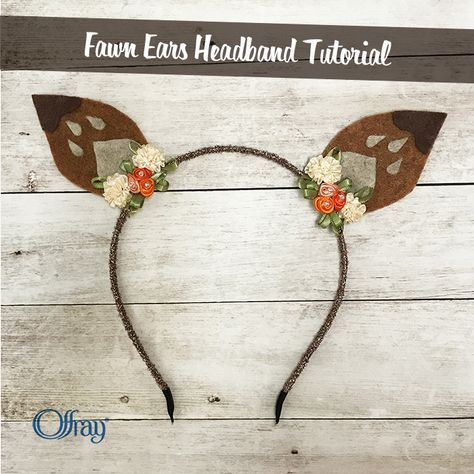 Halloween Deer Costume Headband Tutorial | Offray Ribbon Diy Donkey Ears Headband, Chipmunk Ears Headband Diy, Diy Deer Headband, Diy Deer Ears Headband, Diy Halloween Headbands, Fawn Headband, Deer Headband With Flowers, Deer Costume, Simple Headbands