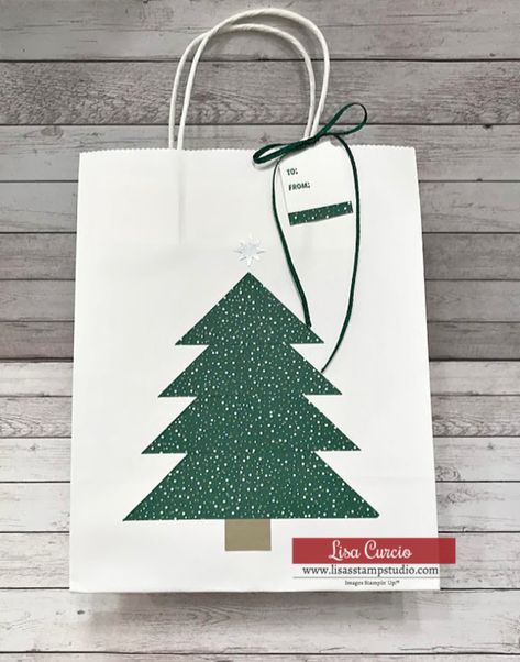 Are you looking for budget friendly gift packaging ideas? Here's a DIY gift bag & matching tag tutorial; you'll love being able to customize gift bags! Step-by-step tutorial from Lisa Curcio. See other paper craft projects on the site too. - www.lisasstampstudio.com- #papercrafts #giftwrapideas #diycrafts #giftpackaging #lisacurcio #lisasstampstudio Gift Packaging Ideas, Diy Gift Bag, Lisa Curcio, Shaded Spruce, Decorated Gift Bags, Gift Bags Diy, Custom Gift Bags, Card Making Videos, Budget Friendly Gift