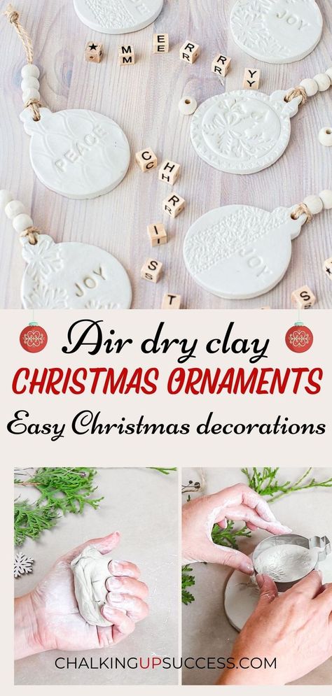 How To Make Clay Gift Tags, Diy Clay Name Tags, Natal, Fimo, Stamping Clay Ornaments, Sculpy Clay Christmas Ideas, Air Dry Christmas Crafts, Stamped Air Dry Clay Ornaments, Diy Clay Xmas Ornaments