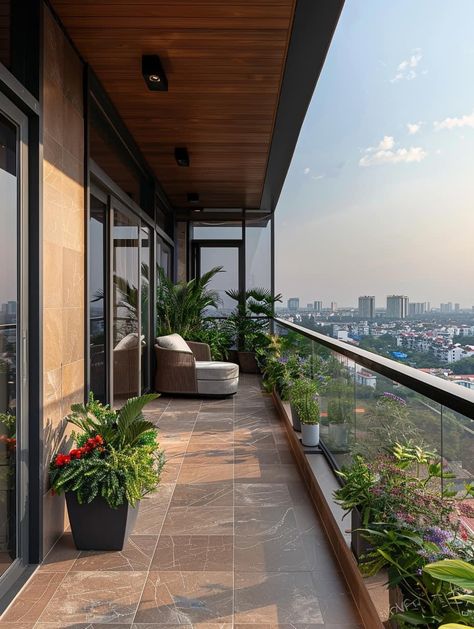 Apartment Balcony View, Fall Balcony, Modern Balcony Design, Corner Balcony, Amazing Home Office, Balcony Decorating Ideas, Balcony Designs, Architectural Concepts, Big Balcony