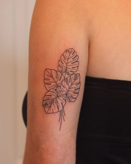 Arm Words Tattoo, Monstera Plant Tattoo Design, Fine Line Plant Tattoo, Monstera Tattoo Design, Monstera Plant Tattoo, Monstera Leaf Tattoo, Tattoos For Mothers, Monstera Tattoo, Succulent Tattoo