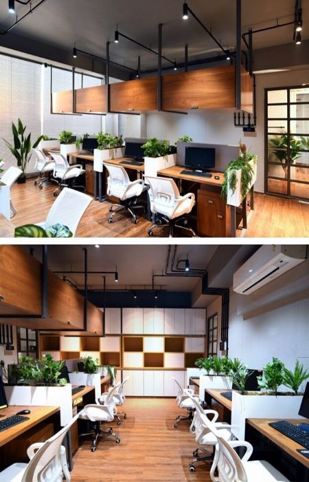 Office Work Station Interior Design, Hotdesking Work Spaces, Archive Room Office Storage, Wall Ideas For Office, Office Workstations Design Interiors, Workstation Office Workspace, Architect Workspace, Workstations Office Design, Office Inspo Decor