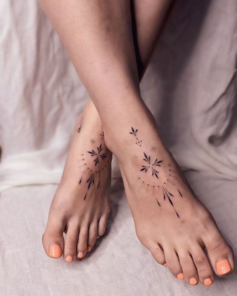 Pretty feet 🌿 (so hard to get nice photos of feet) . . . #tattoo #synmmetry #symmetrical #ornamentaltattoo #ornamental #feettattoos… | Instagram Tattoos Foot, Fine Line Feet Tattoos, Tattoo On Feet For Women, Foot And Ankle Tattoo, Ornamental Ankle Tattoo Design, Leg Tattoos Ornamental, Fine Line Foot Tattoo, Tattoo Foot Woman, Ankle Ornamental Tattoo