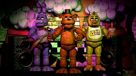 Fnaf 1 Stage, Fnaf Vhs, Terrible Memes, Sfm Fnaf, Stage Background, Fnaf Wallpapers, Fnaf Movie, Fnaf 1, Fnaf Characters