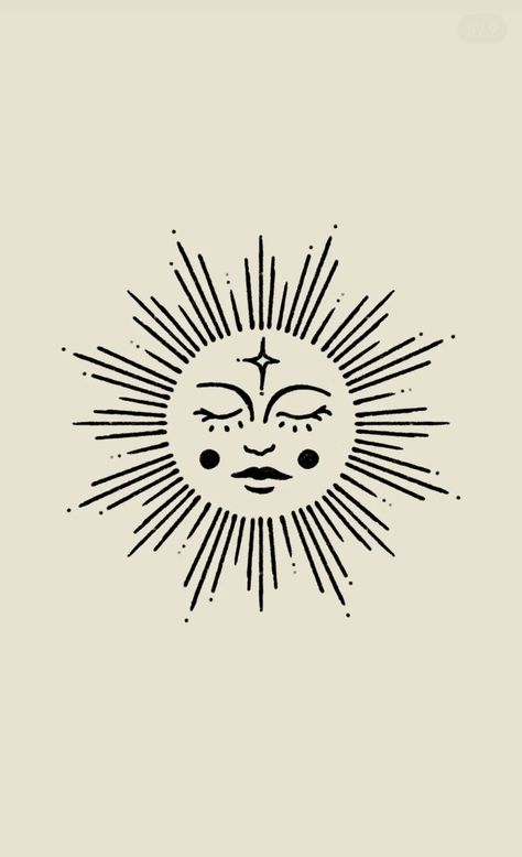 Medieval Sun And Moon Tattoo, Art Deco Sun Tattoo, Pretty Sun Tattoo, Sun With Face Drawing, Sun Foot Tattoo, Mexican Sun Tattoo, Simple Sun Drawing, Sun Face Drawing, Spiral Sun Tattoo