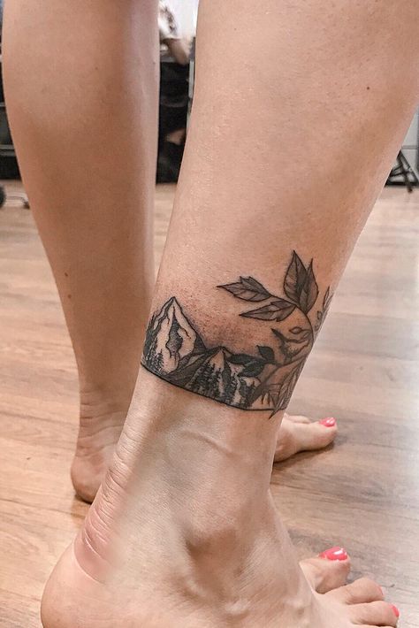 Tattoo uploaded by Анастасия Долженкова • #bracelet #anklebracelet #mountains #branch • 1102899 • Tattoodo Outdoors Tattoos For Women, Outdoors Tattoos, Adventurous Design, Explore Tattoo, Outdoors Tattoo, Mountain Tattoo, Book Tattoo, English Tattoo, Ankle Tattoo