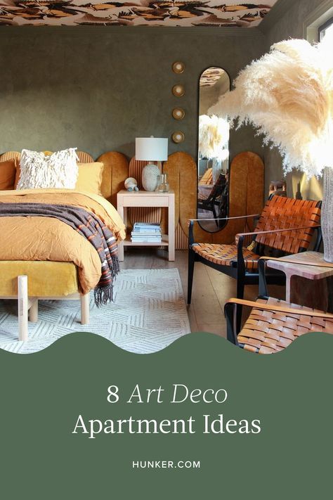 From the boho-infused to the color-charged maximalist, there is no shortage of creative riffs on the classic aesthetic. Allow the picture-perfect art deco apartment ideas ahead to stand in as proof. #hunkerhome #artdeco #furniture #apartment #apartmentfurniture Art Decco Bedroom, Art Deco Apartment Bedroom, Small Art Deco Apartment, Art Deco Studio Apartment, Diy Art Deco Decor, Art Deco Apartment Decor, Art Deco Living Room Ideas, Art Deco Bedroom Decor, Artdeco Interiors