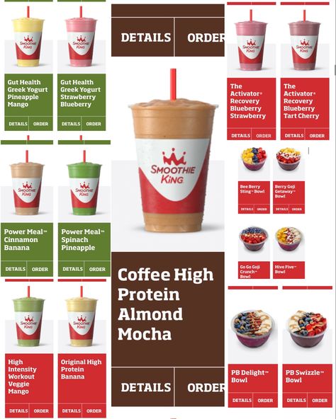 Smoothie King Orders, Smoothie King Smoothies, Soda Station, Smoothie King Recipes, Gain Weight Smoothie, Healthy Grocery Shopping, Smoothie King, Strawberry Tart, Juicy Juice