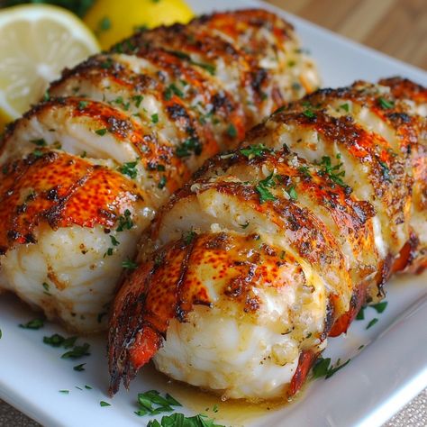 🦞✨ Garlic Butter Lobster Tails: Indulge in luxurious flavors with this easy dish! 🦞✨ #SeafoodLovers #GourmetAtHome Garlic Butter Lobster Tails Ingredients: Lobster tails (4) Butter (1/4 cup, melted) Garlic (4 cloves, minced) Lemon juice (1 tbsp) Paprika (1 tsp) Parsley (for garnish) Instructions: Split lobster tails and loosen meat. Mix butter, garlic, lemon juice, and paprika. Brush over lobster meat. Broil for 8-10 minutes. Garnish with parsley. 🦞 Treat yourself to these succulent and b... Baked Lobster, Baked Lobster Tails, Lobster Recipes Tail, Lobster Tail, Lobster Recipes, Lobster Tails, Awesome Food, Easy Dishes, Sea Food