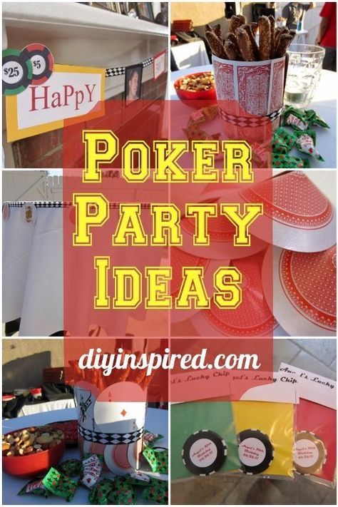 Poker Party Ideas DIY Inspired Las Vegas, Poker Party Ideas, Casino Birthday, Poker Run, Centerpieces Party, Casino Roulette, Casino Party Foods, Vegas Theme, Poker Party