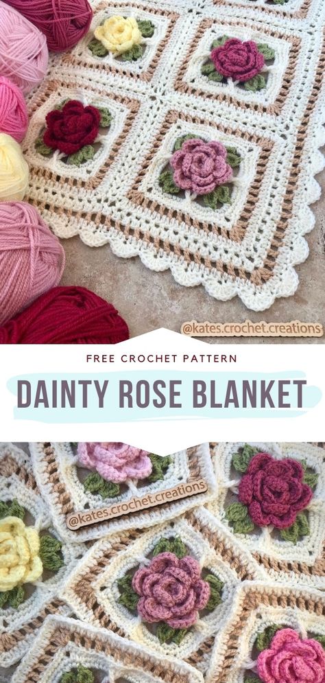 Tulip Granny Square, Crochet Rose Blanket, Rose Blanket, Crochet Blanket Diy, Thread Diy, Winter Patterns, Crochet Flower Squares, Crochet Flower Blanket, Crochet Rose Pattern