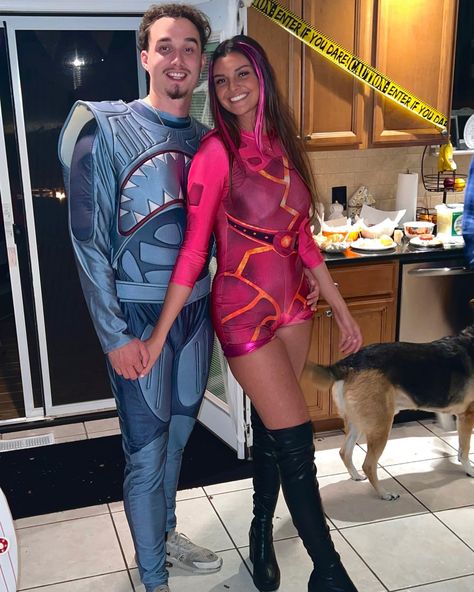 Unique Cool Couples Costumes, Two Couples Costumes, Couples Halloween Costume For Brunettes, Benchwarmers Costume, Halloween Costumes Couples Brunette, Couples Halloween 2023, Cool Couple Costumes Creative, Unique Couple Costumes For Halloween, Lavagirl Halloween Costume