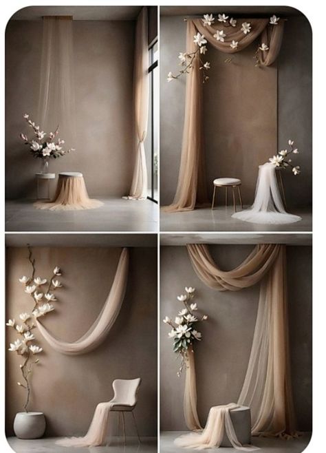 Studio Photoshoot Setup, Photoshoot Backdrop Ideas Fashion, Bridal Studio Interior, Diy Curtain Backdrop, Minimalist Photo Studio, Creative Background For Photoshoot, Magnolia Decorations, Photostudio Interiors, Backdrop Storage