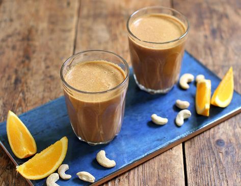 Chocolate Orange Smoothie Recipe | Abel & Cole Chocolate Porridge, Orange Smoothie Recipes, Sweet Carrots, Chocolate And Orange, Orange Smoothie, Sweet Carrot, Dairy Free Chocolate, Chocolate Orange, Smoothie Recipe