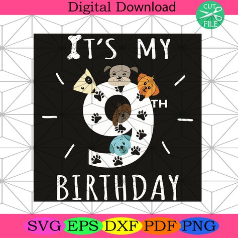 Happy Birthday Svg, Birthday Dog, Dog Svg, Birthday Svg, Cricut Free, Dog Pin, 9th Birthday, Birthday Humor, Cricut Crafts