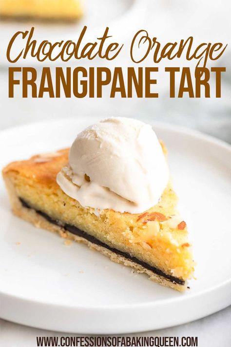 This Orange Chocolate Frangipane Tart is anything but ordinary! The sweet shortcrust pastry is filled with a layer of chocolate, topped with an orange frangipane, and toasted almonds. Perfect for a special dinner!   #frangipanetart #chocolateorange #orangefrangipane #tartrecipe Chocolate Frangipane, Frangipane Tart, Orange Chocolate, British Baking, Shortcrust Pastry, Chocolate Tart, Special Dinner, Toasted Almonds, Chocolate Orange