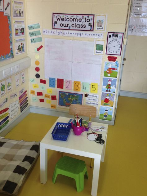 School Role Play Area All About Me Role Play Area, Nursery Role Play Area Ideas, School Roleplay Ideas, Domestic Role Play Eyfs, School Role Play Area Eyfs, Teacher Roleplay Ideas, Dramatic Play School Theme, Pretend School Play Area, Dramatic Play School