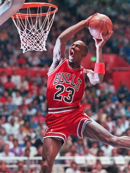 Chicago Bulls' Michael Jordan takes part in the NBA All-Star Slam Dunk contest in Seattle in this Feb. 7, 1987 photo. (AP Photo/Kirthmon Dozier). Michael Jordan Birthday, Jeffrey Jordan, Jordan Bulls, Michael Jordan Chicago Bulls, Michael Jordan Basketball, Chicago Sports, Jordan Basketball, Nba Legends, Playing Basketball