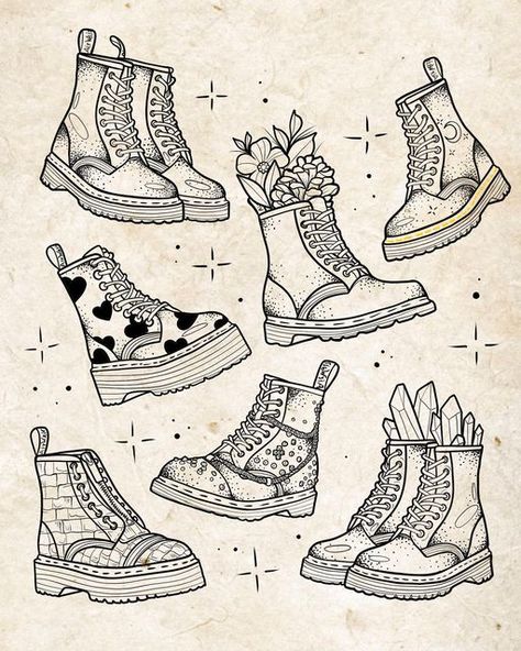 Dr Martens Drawing, Dr Martens Tattoo, Olivia Tattoo, Halloween Flash, Tattoo Apprenticeship, Tattoo Filler, Female Tattoo Artists, Gothic Tattoo, Flower Art Drawing