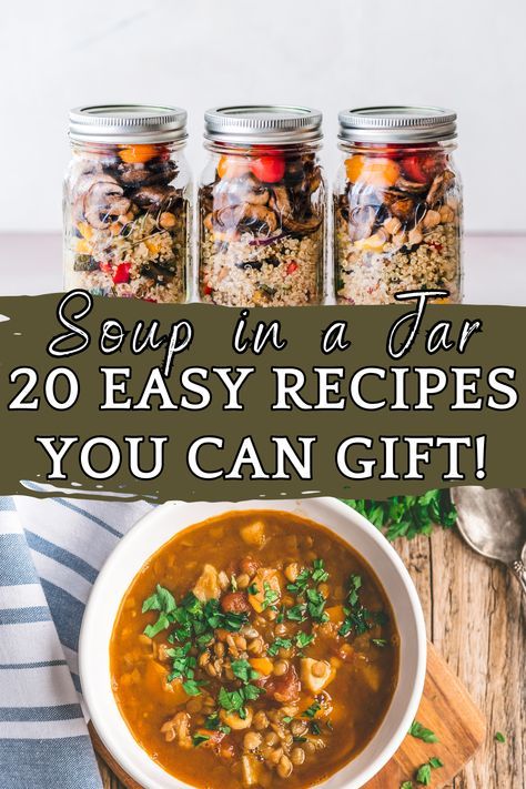 These Soup in a Jar recipes are perfect for a frugal and thoughtful gift this Christmas season. Gift your friends and family a mason jar with all the ingredients needed for a from scratch meal! #souprecipes #soupinjar #masonjarrecipes #masonjargifts #cheapchristmasgifts #homemadegifts #frugalgifts #homesteadergifts #foodgift #masonjarsoup Make Your Own Soup Mixes, Meal Jar Gifts, Make Ahead Soup In A Jar, Jar Recipes Gifts Dry Mixes Soup, Jar Meals Dry, Dry Soup In A Jar Recipes, Christmas Mixes In A Jar, Instant Pot Jar Recipes, Homemade Meals In A Jar