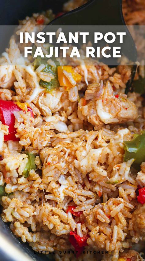 Fajita rice in the Instant Pot with a serving spoon Rice Instant Pot Recipes, Instant Pot Recipes Healthy Family, Instant Pot Recipes Healthy, Fajita Rice, Rice In The Instant Pot, Rice Instant Pot, Instant Pot Pasta Recipe, Pot Recipes Healthy, Pot Recipes Easy